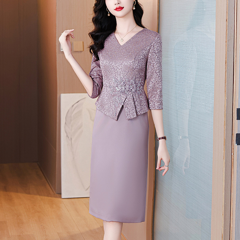 qwfs7712年轻喜妈妈高级感礼服裙2025秋季新款时尚优雅紫色连衣裙|undefined
