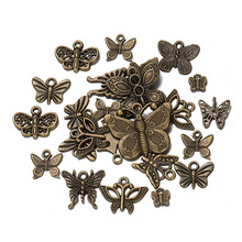 复古蝴蝶吊坠，锌合金饰品配件挂件，复古动物蝴蝶DIY古青铜色