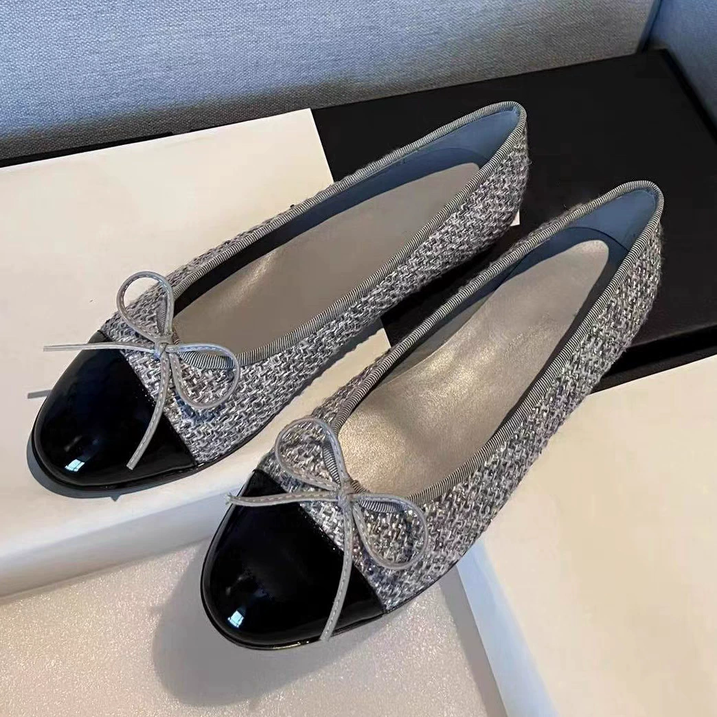 Летняя обувь, балетки с бантом, стиль Chanel, натуральная кожа