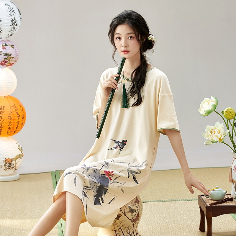 Pijama de mangas cortas de estilo antiguo de verano de estilo chino nuevo pijama de estilo chino de verano de algodón delgado ropa de hogar se puede usar