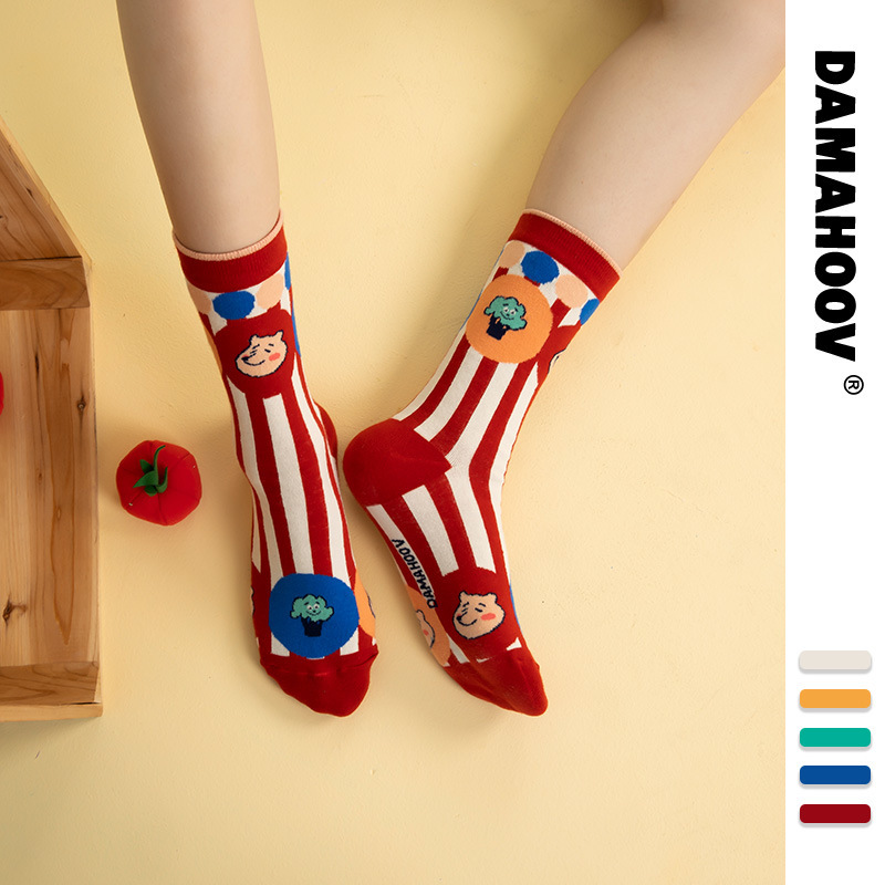 Original New Trendy Fan Women's Socks Spring and Summer Home Casual Floor Socks Cute Girl Sweat-Absorbing Odor-proof Mid-tube Socks