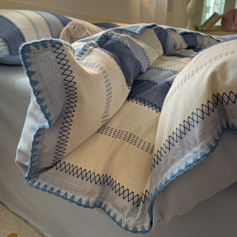 Cotton Four-piece Bedding Set Brushed Fitted Sheet Duvet Cover_voghion.com