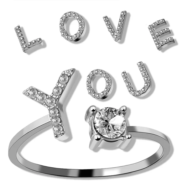 Cross-Border Popular Ring Jewelry, Creative Women's Ring, Adjustable Open Ring, 26 Letter Ring Wholesale