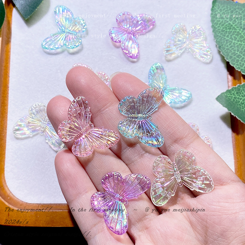 New Colorful Acrylic Transparent Butterfly DIY Handmade Aurora Stereo Butterfly Headdress Hairpin with Hole Accessories
