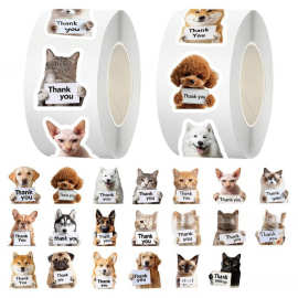 1000pcs Cute Dog & Cat Thank You Stickers可爱狗和猫感谢贴纸