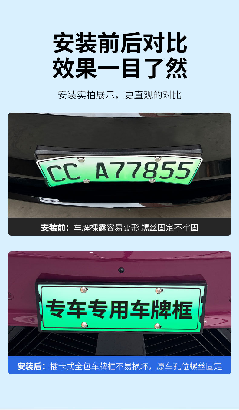 Suitable for 2026 Extreme Fox S3 License Plate Frame, New Energy Vehicle Full-Edge License Plate Frame, Green License Plate Modification and Upgrade Abs