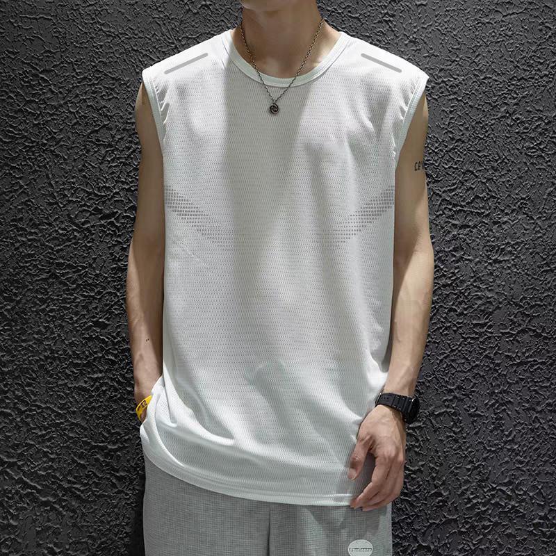 Large Size Ice Silk Quick-Dry Sleeveless T-Shirt for Men, Summer Loose Vest for Men, Running Sports, Plus Size for Big and Tall Individuals