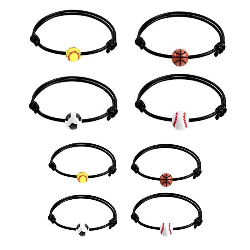 Football black adjustable basketball tennis baseball woven bracelet