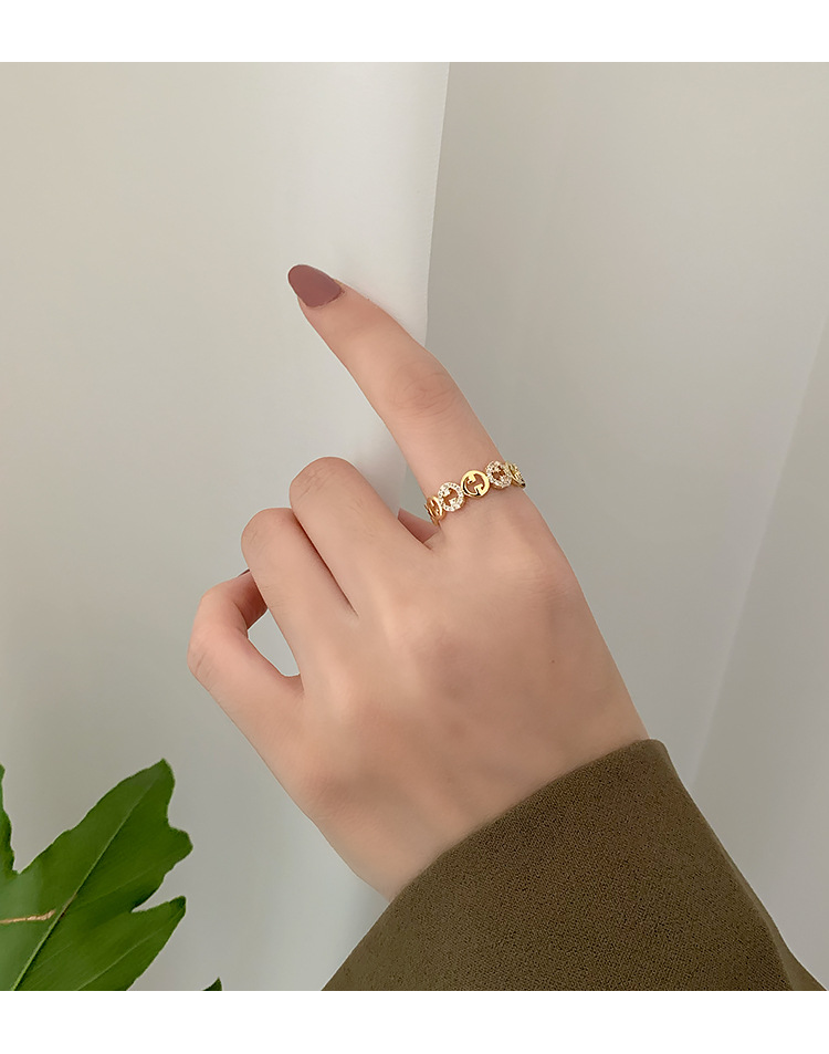 Adjustable Ring Size Wholesale Jewelry Glam Geometric Metal Zircon Inlay Open Rings
