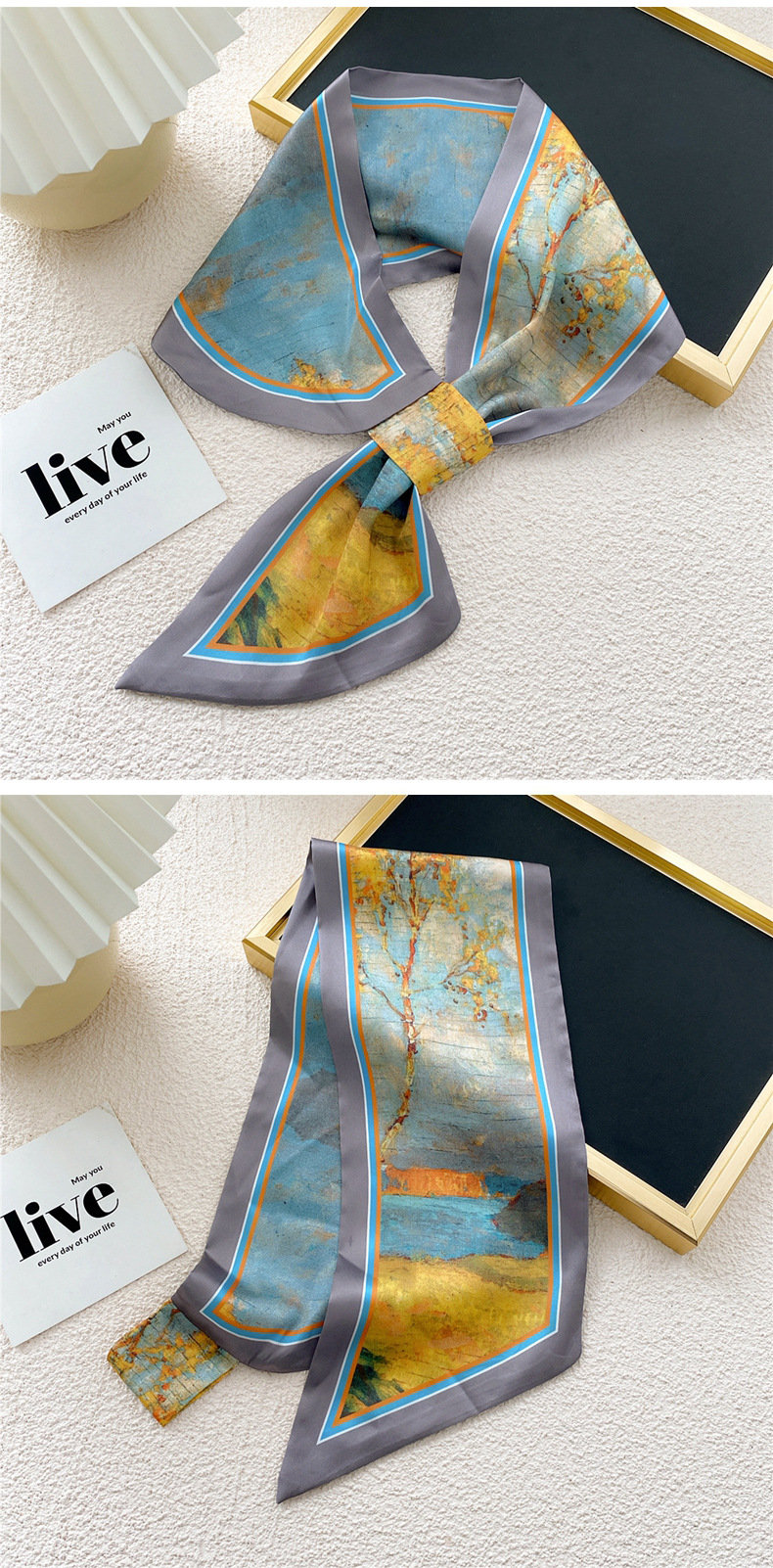 Fashion Contrast Color Printing Cross Small Silk Scarf Wholesale Nihaojewelry display picture 39