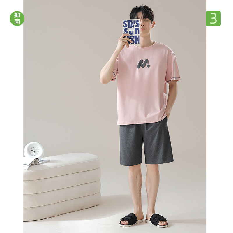 [항균성 신장면] 잠옷 남자 여름 반팔 반바지 시원하고 외로운 랙 코튼 홈 옷