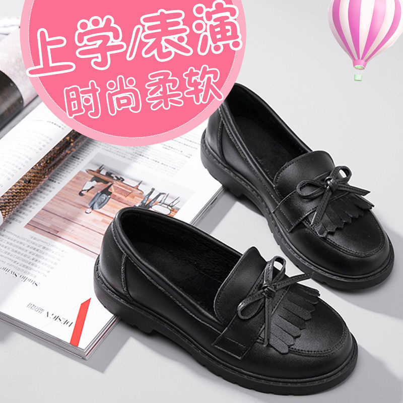 女童黑色皮鞋公主乐福鞋流苏女孩真皮软底儿童学生表演出鞋春夏款