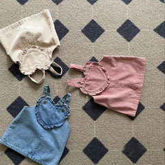 Korean children's clothing ins spring and autumn girl sweet and cute love denim suspender skirt baby vest dress