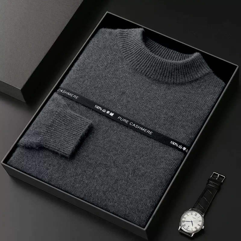 秋冬加厚纯羊绒100%山羊绒衫男半高领套头毛衣休闲纯色针织打底衫
