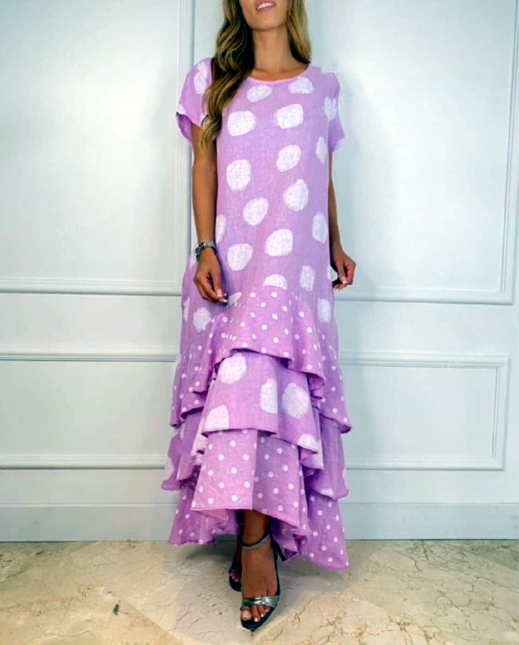 Printing Design Wholesale Women's Vacation Printing Round Dots Holiday Daily Round Neck Short Sleeve Swing Dress