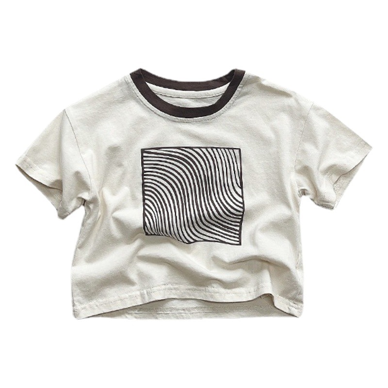 Ventilador frito ~ verano niños y niñas estilo coreano algodón personalizado impreso camiseta de manga corta bebé estilo japonés top moda ropa para niños