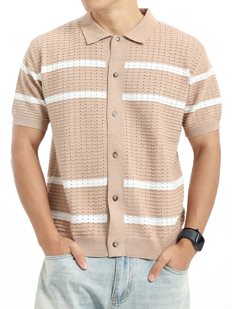 Polo de hielo de punto de hombre, camiseta de manga corta, hombre de verano viejo, estilo de alto nivel, camiseta de botón de negocios, camiseta de hombre