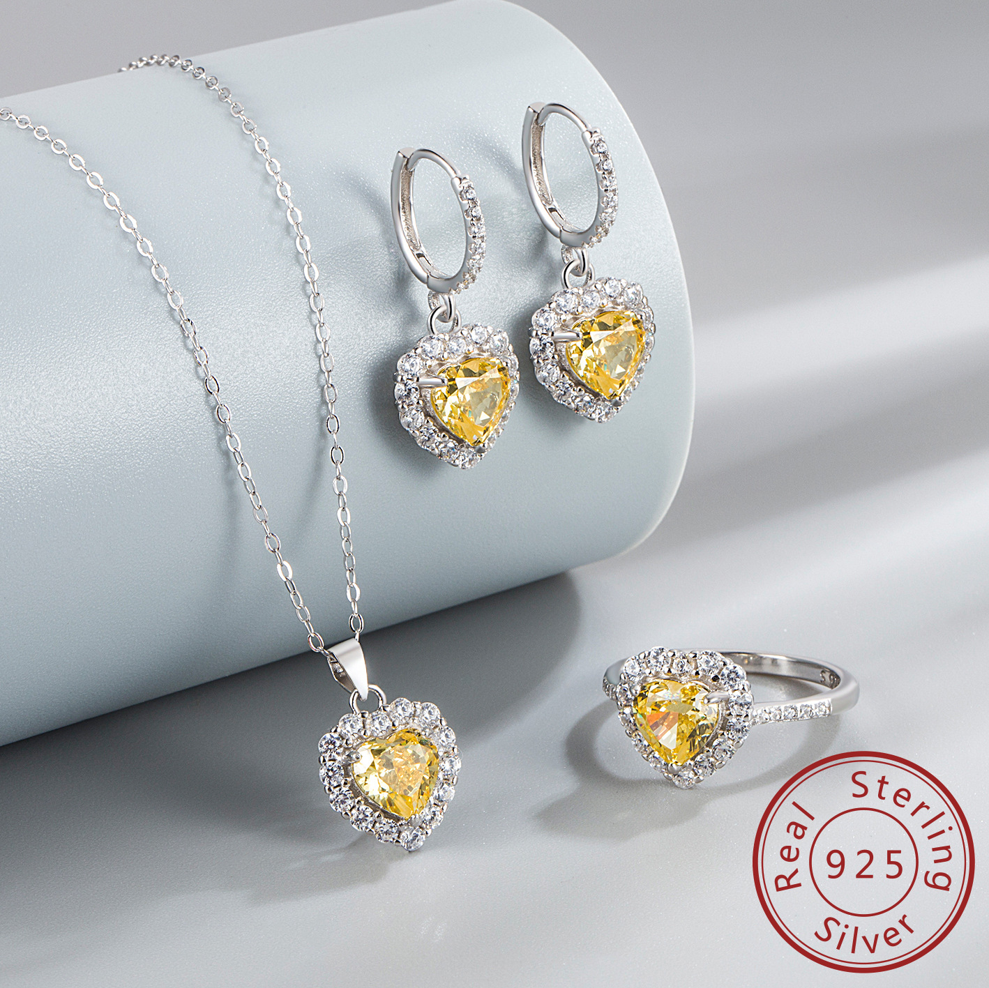 15g Weight Jewelry Set Classification Jewelry Set Quantity Holiday, Daily Occasion 925 Sterling Silver Material Heart Shape Pattern Women's Gender Elegant Style Earrings + Necklace + Jewelry 925 Sterling Silver Heart Shape Jewelry Set 无