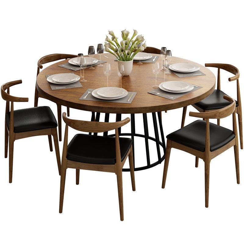 Hotpot industrial mesa de comedor de madera sólida mesa de comedor de madera nórdica mesa de comedor de hierro forjado mesa de comedor caja de comedor mesa de comedor redonda