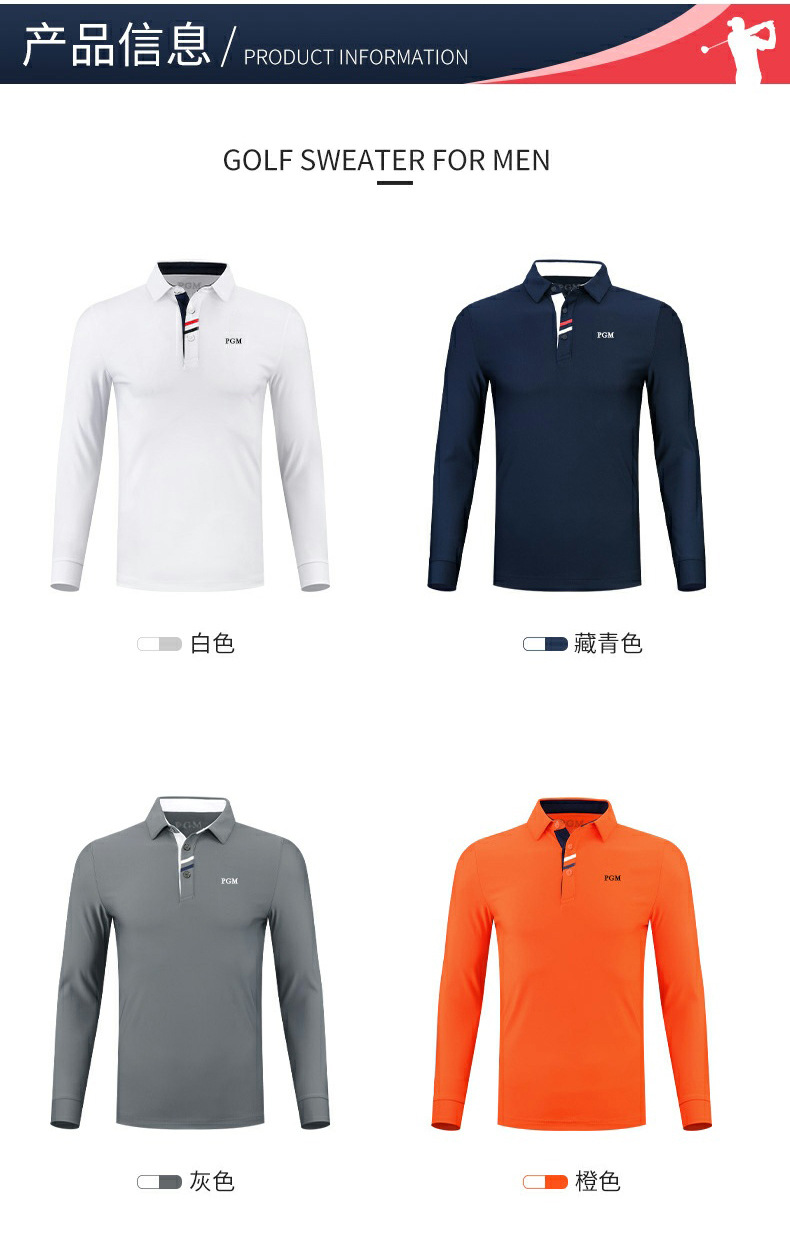Áo polo nam dài tay PGM cổ bẻ, giữ ấm mùa thu đông, chất liệu cotton pha sợi — YF095 màu đen, YF445 màu xanh hải quân, YF095 màu cam, YF095 màu xanh hải quân chi tiết 7