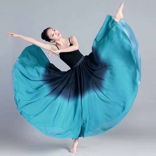 Blue black gradient colored Flamenco dance skirts Classical dance swing skirts  elegant Xinjiang dance performance skirts, modern ballet practice skirts