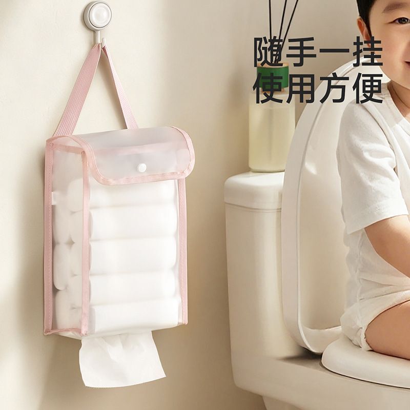 Large Capacity Waterproof Punch-Free Tissue Bag, Hanging Type, Wall-Mounted Tissue Storage Bag for Kitchen and Bathroom