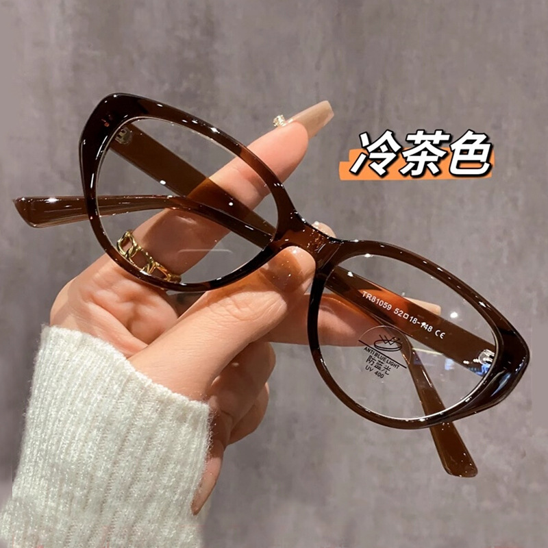 cat‘s eye glasses women‘s high-grade sense 81059-1 anti-blue light retro glasses frame for bare face cold brown myopia glasses wholesale