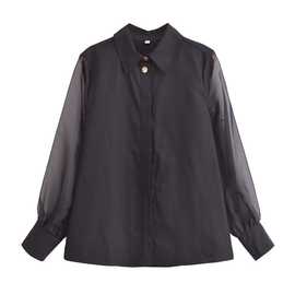 BZL2024欧美风春女装新款黑色长袖欧根纱金属扣衬衫  68612图片色