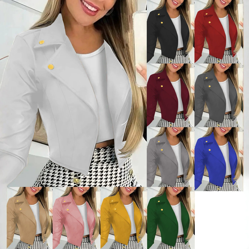 Amazon Cross-Border European and American Women's Clothing Spring and Autumn Style Lapel Buttoned Short Blazer
