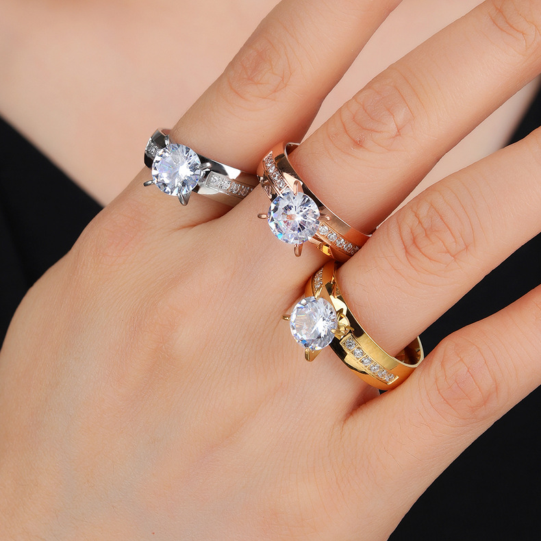 10g Weight Artificial Gemstones Inlay Material Rings Classification 1 Piece Quantity Simple Style Round Titanium Steel Artificial Gemstones Rings In Bulk