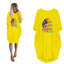 厂家直销wish速卖通外贸女装休闲宽松口袋长袖印花连衣裙