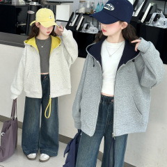 女童外套春秋款2025新款洋气运动初中生装连帽衫秋季女孩大童卫衣