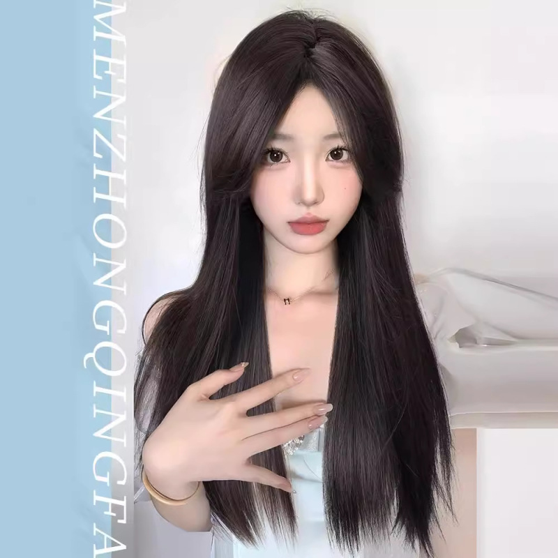 [Qingdai] Painted Kou Wig for Women, Fashionable Age-Reducing, Middle Parted, Long Straight Hair, New Fashion, Natural Artificial, Full Hair Set