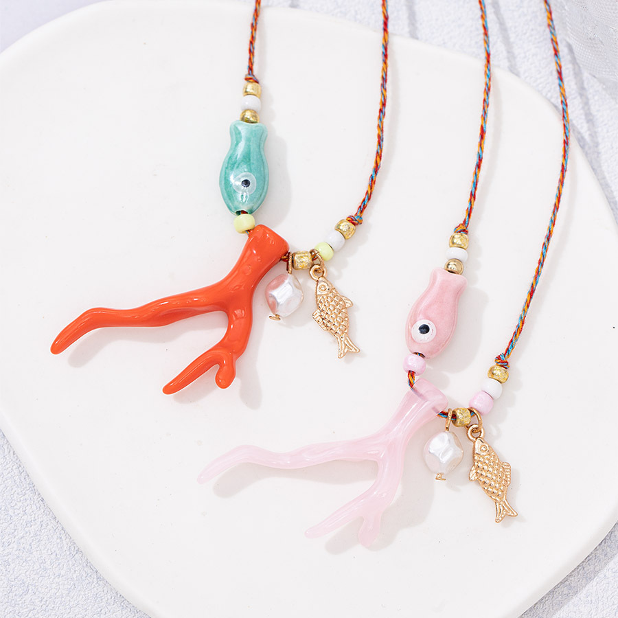 Casual, Daily Occasion Marine Style Starfish Coral Acrylic Rope Ceramics Cord String Lobster Trigger Clasp Closure Pendant Necklaces Wholesale