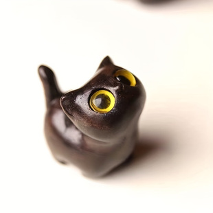 2025 New Cross-Border Dropshipping 3 Pieces of Wood Carving Ebony Curious Kitten Animal Creativity