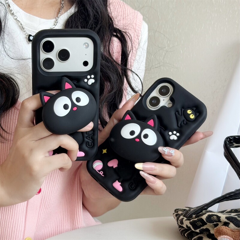 Cartoon stand little black cat case for Apple iPhone 15/14/13, suitable for Apple 18/17/16 PRO MAX Cartoon stand little black cat case for Apple iPhone 15/14/13, suitable for Apple 18/17/16 PRO MAX