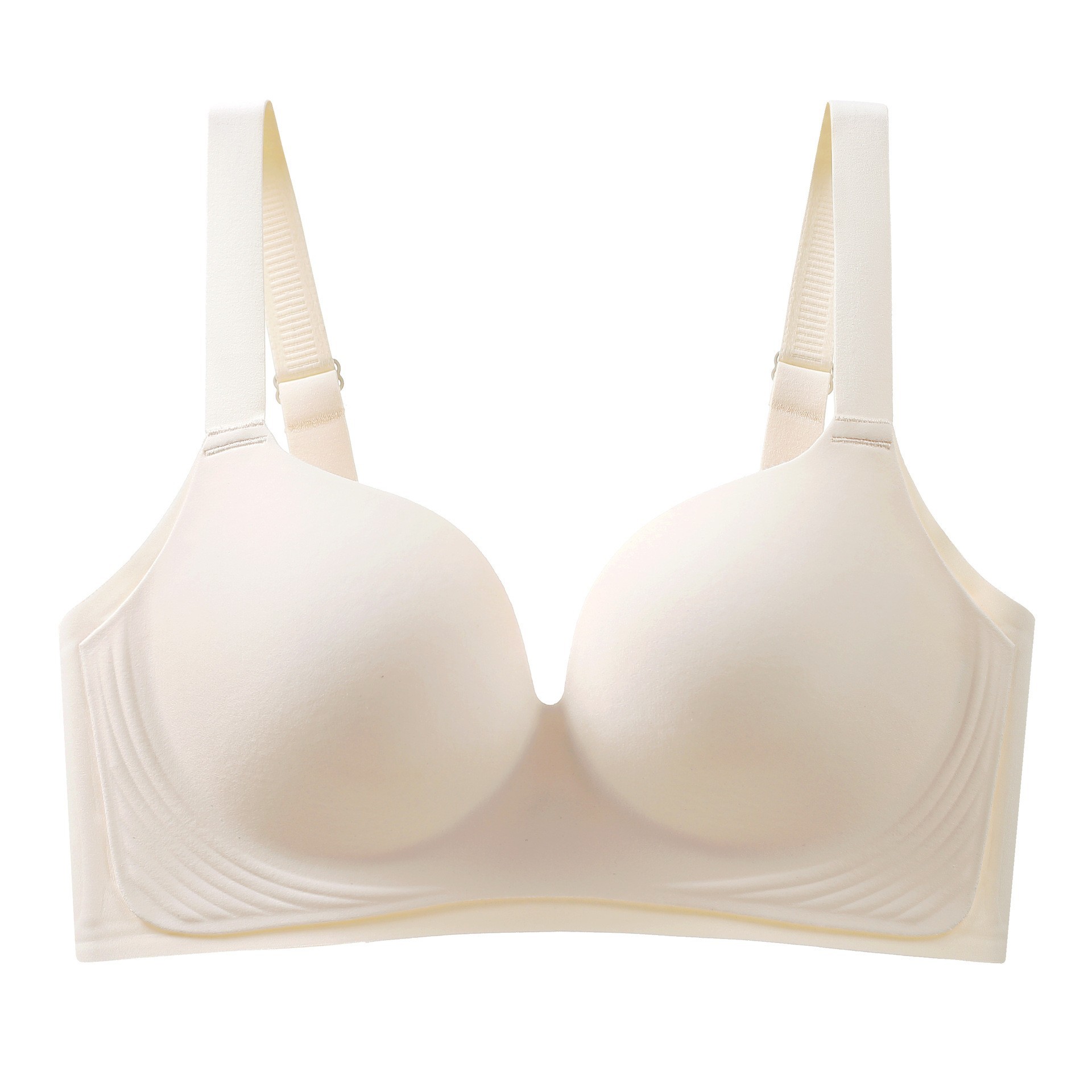 Lingería de látex sin marcas de tamaño grande para damas, un pequeño bra sin anillo de acero que se reúne y se apoya en un bra delgado.