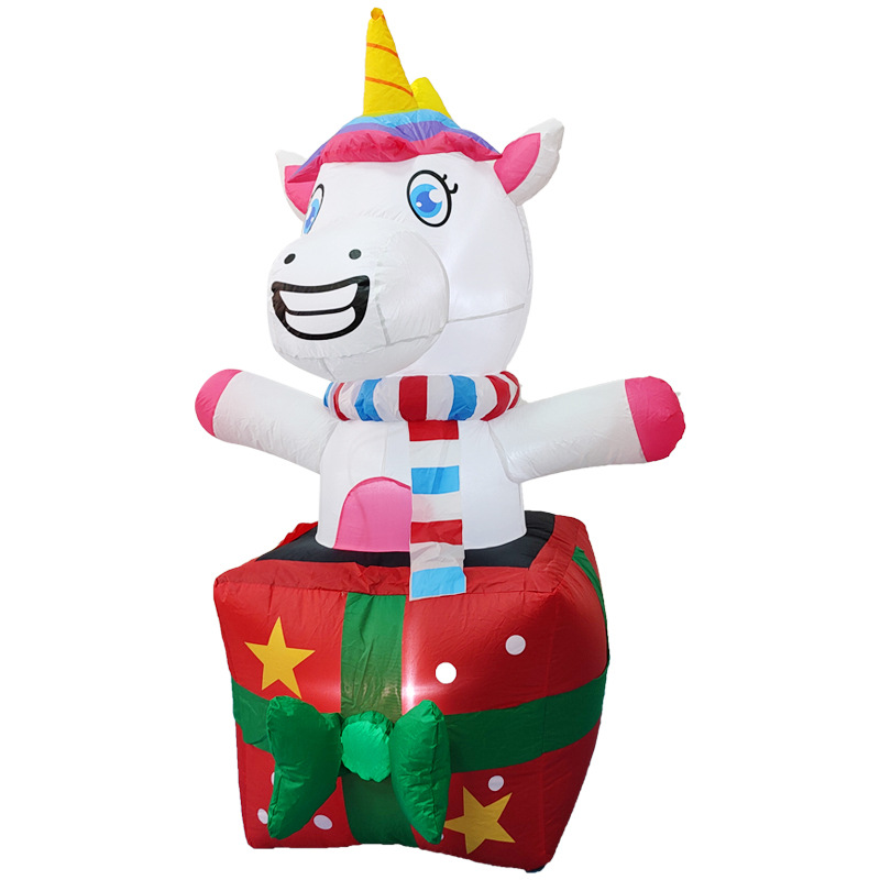 圣诞独角兽充气模型 圣诞节礼物装饰品摆件 节日派对道具