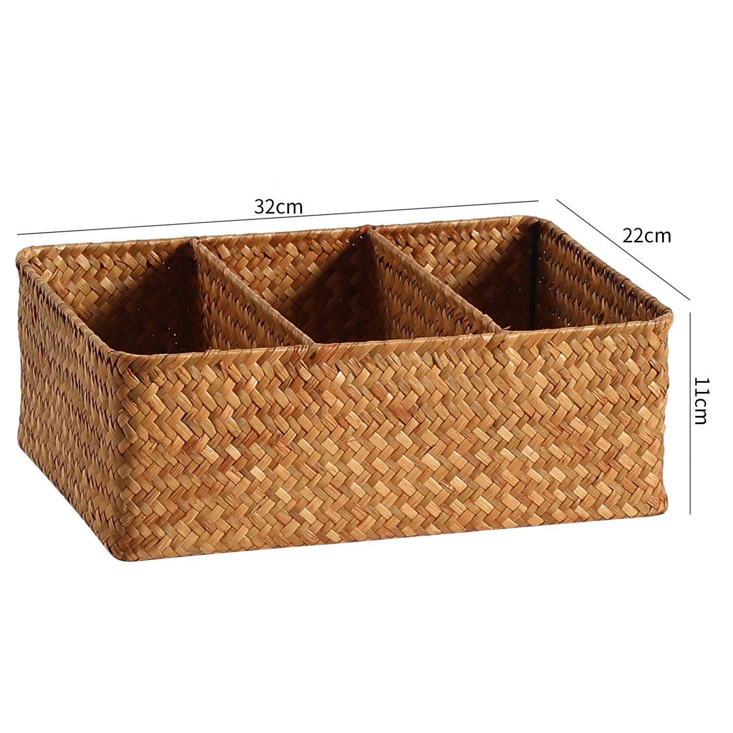 草編みデスクトップ分格収納ボックス茶何リモコンキー収納バスケット化粧品分類整理ボックス
