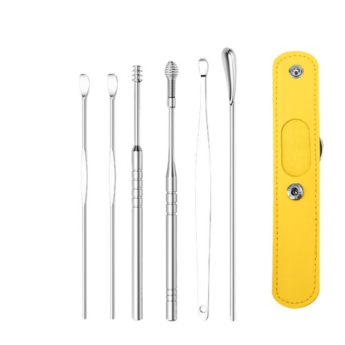 Stainless steel ear scoop, spiral ear scoop, six-piece set, ear cleaning artifact, ear picking tool, 6-piece set