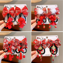 儿童汉服头饰女童超仙蝴蝶结流苏发夹中国风公主假发辫子新年头饰