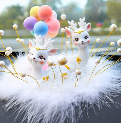 Car ornaments center console decoration high-end - white-fairy-deer-round-pearl-cushion-macaron-shaking-head-balloon-glue-10