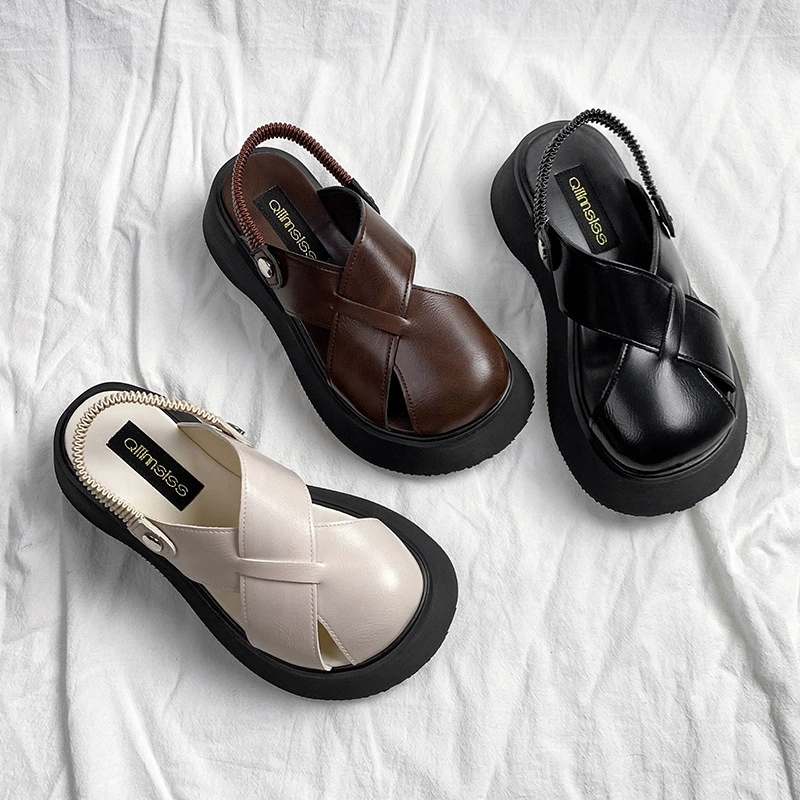 Ретро-кекс римские сандалии на толстой подошве женский 2024 летний новый стиль моды вязание с пряжкой съемные сандалии