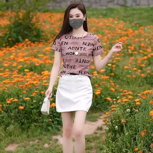 2025 New Summer Fashion Casual Versatile Printed Letter Round Neck Loose Slimming Look Top Short-Sleeved T-Shirt for Women