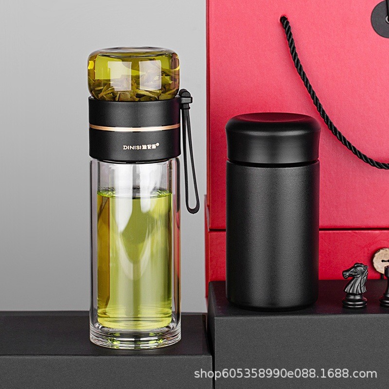 定制茶水分离男士玻璃水杯保温杯礼盒送礼泡茶杯子2023大容量测温