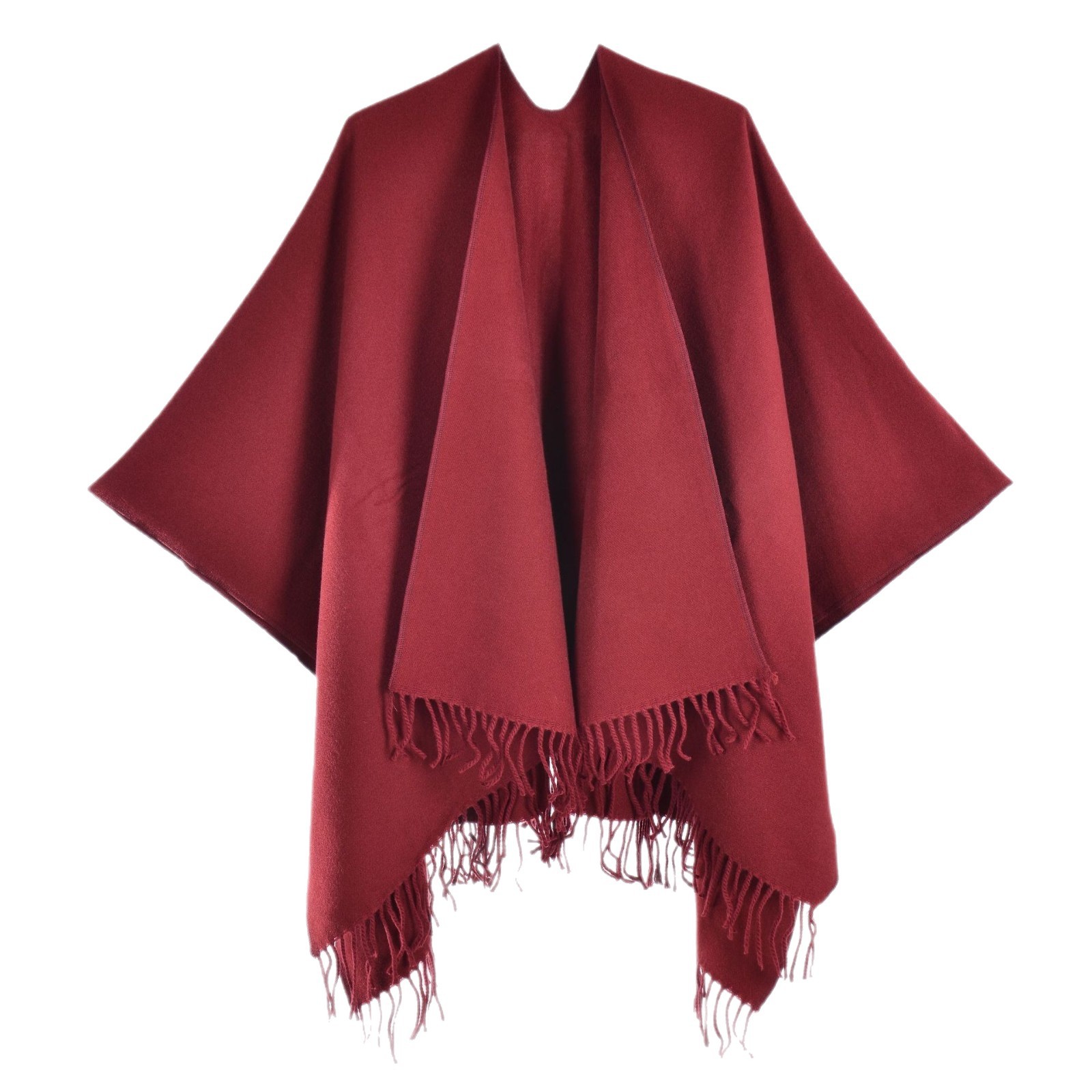 Chal de color sólido con flecos para mujer elegante y versátil_voghion.com