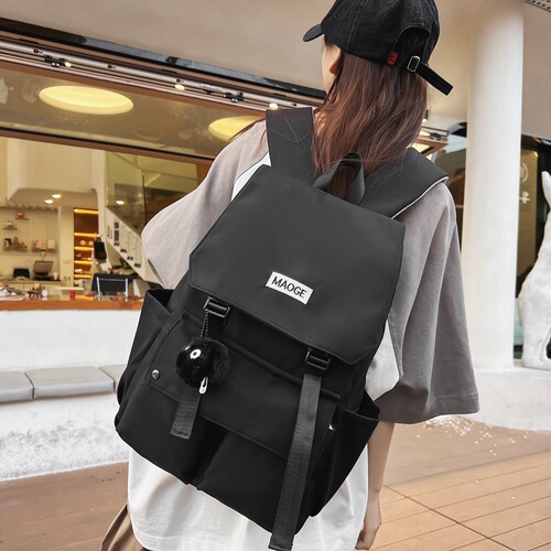 School bag for women  new Japanese style simple solid color clamshell student school bag casual versatile large capacity backpack