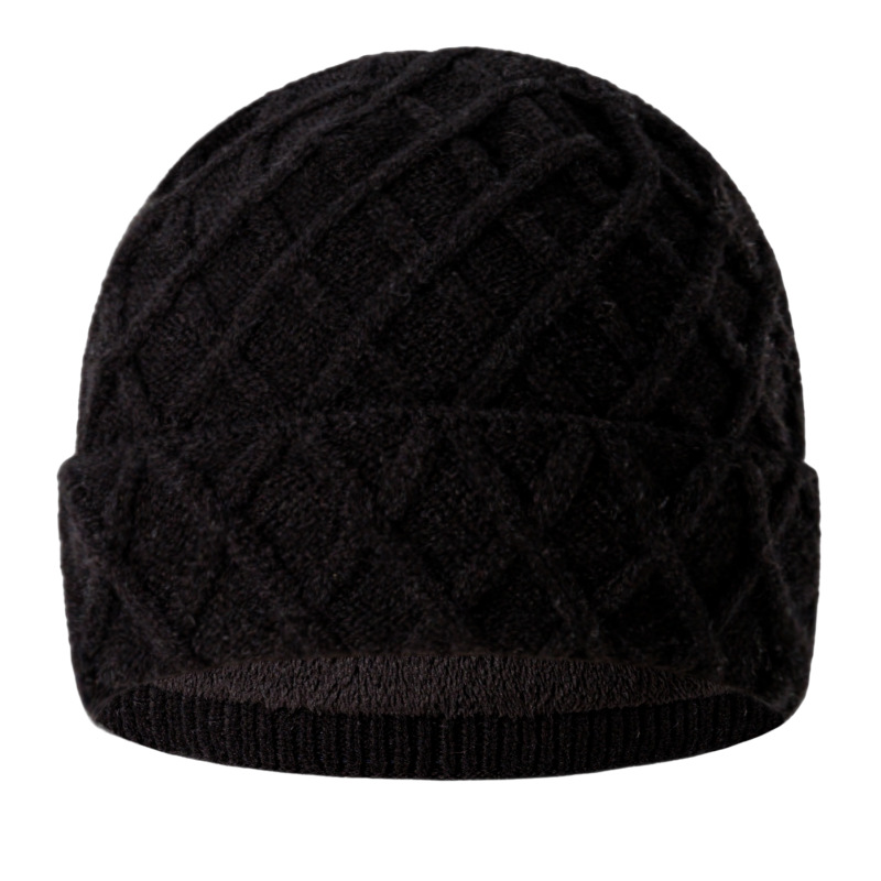 Nieuwe pluche gebreide heren in de winter, buiten, effen kleur, verdikte warmte, elastische wollen muts met manchetten voor dames_voghion.com