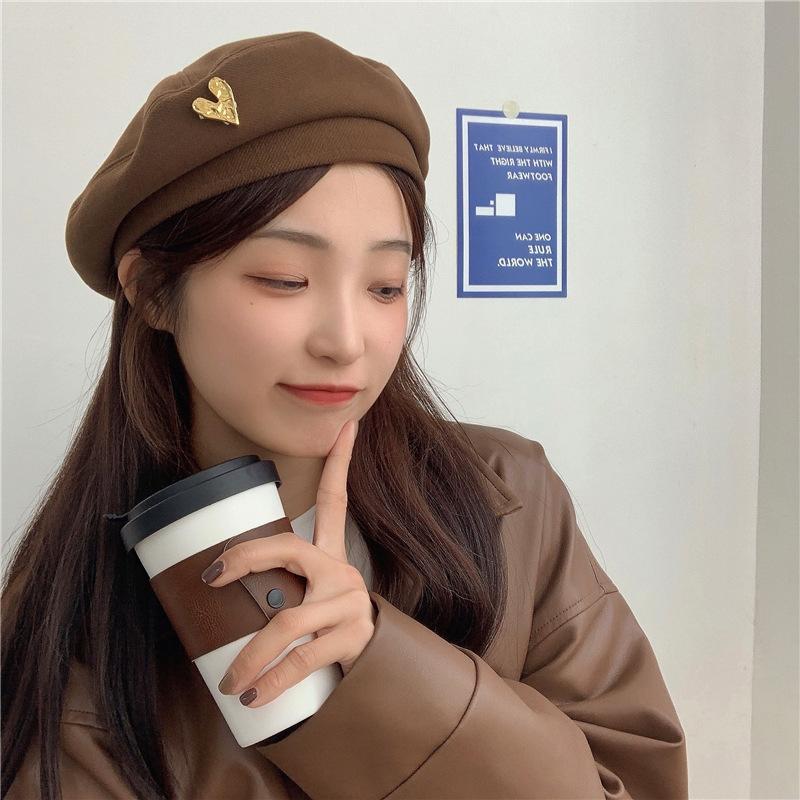 Love Beret Women's Winter New Korean Style Fashion Showing Face Small Casual Octagonal Cap Retro Elegant Painter Hat
