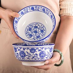 青と白の磁器牛肉ラーメン専用大鉢、濃厚煮込み麺、揚げ醤麺、家庭用陶器深スープボウル、インスタントラーメン